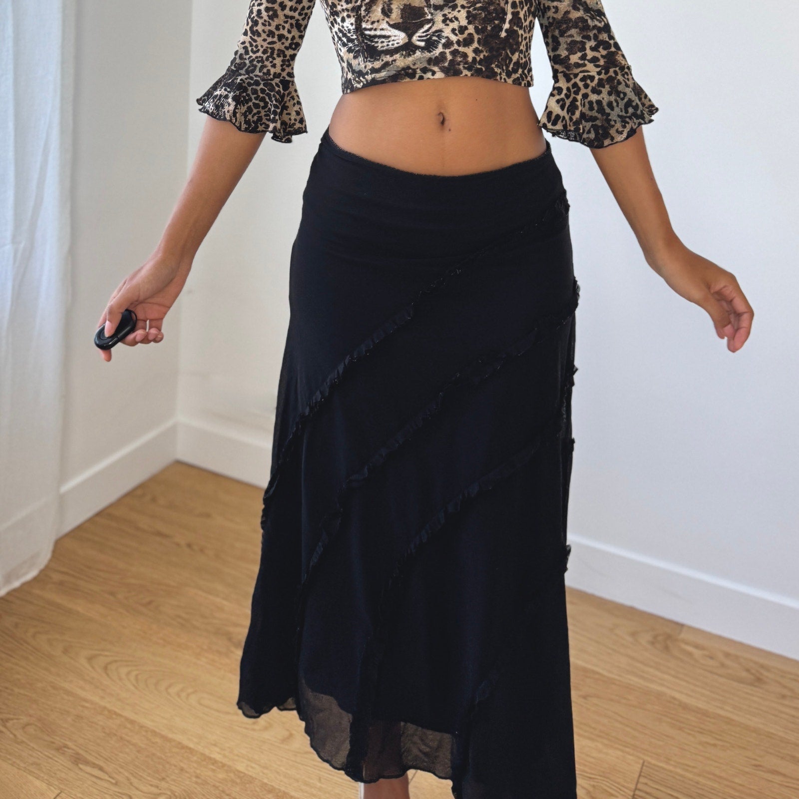 Jacqueline Riu Black Mesh Midi Skirt (S)