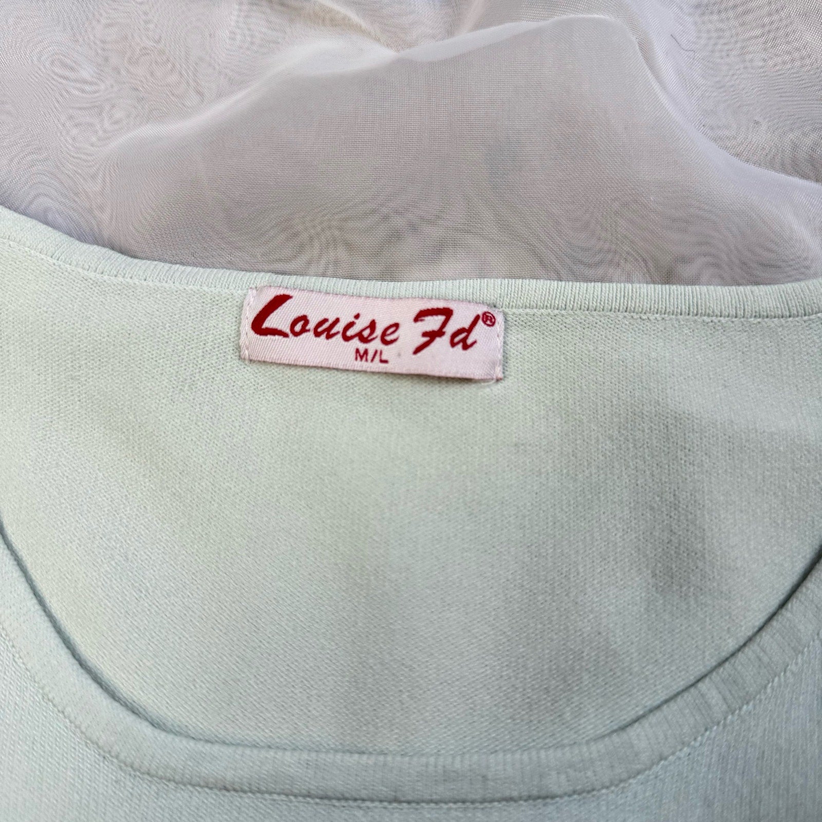 Vintage 00s Baby Blue Knit Top with Silk Applique (S)