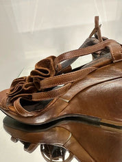 Vintage 2000s Strappy Leather Wedge Heels (UK 6 EU 38 US 8)
