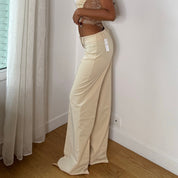 Italian vintage deadstock ivory cream low-rise tailored trousers with straight wide leg & front pleats