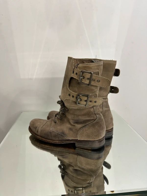 Vintage Suede AllSaints Leather Buckle Ankle Boots (UK 5 EU 38 US 7)