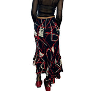 Vintage Abstract Print Mesh Skirt (S)