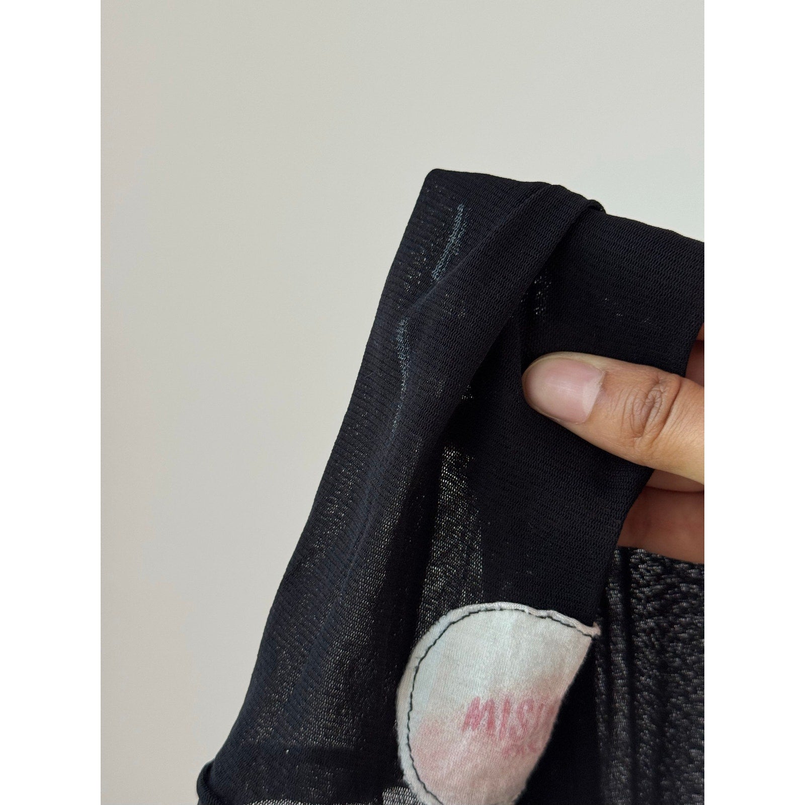 Vintage Black Graphic Mesh Long Sleeve Top (S)
