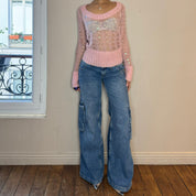 Vintage pink knit sweater with sequins detailing (S/M)