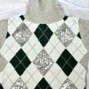 Italian Vintage argyle short sleeve knit turtleneck with sequin (XS/S)