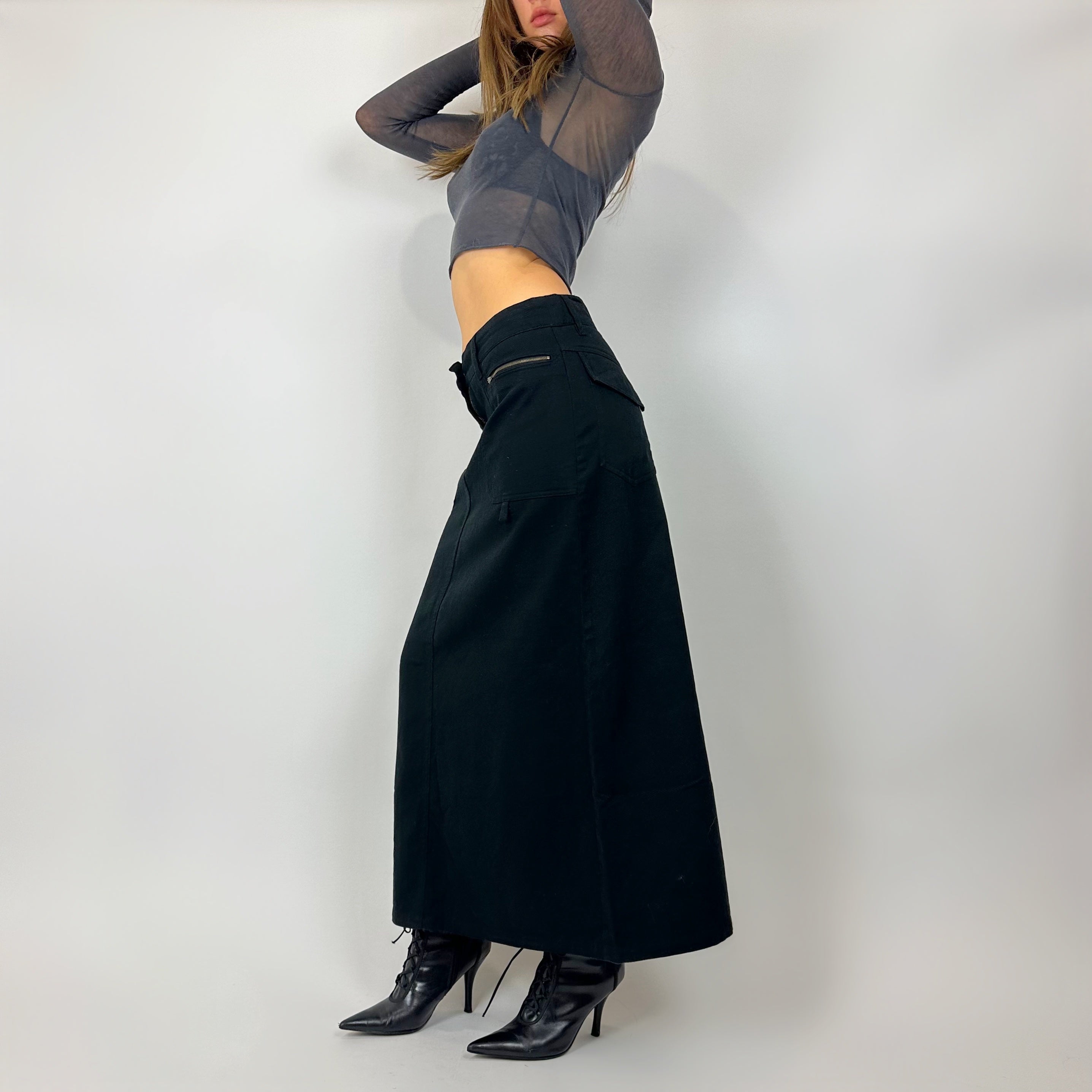 Vintage 90's Black Denim Maxi Skirt (s/m)