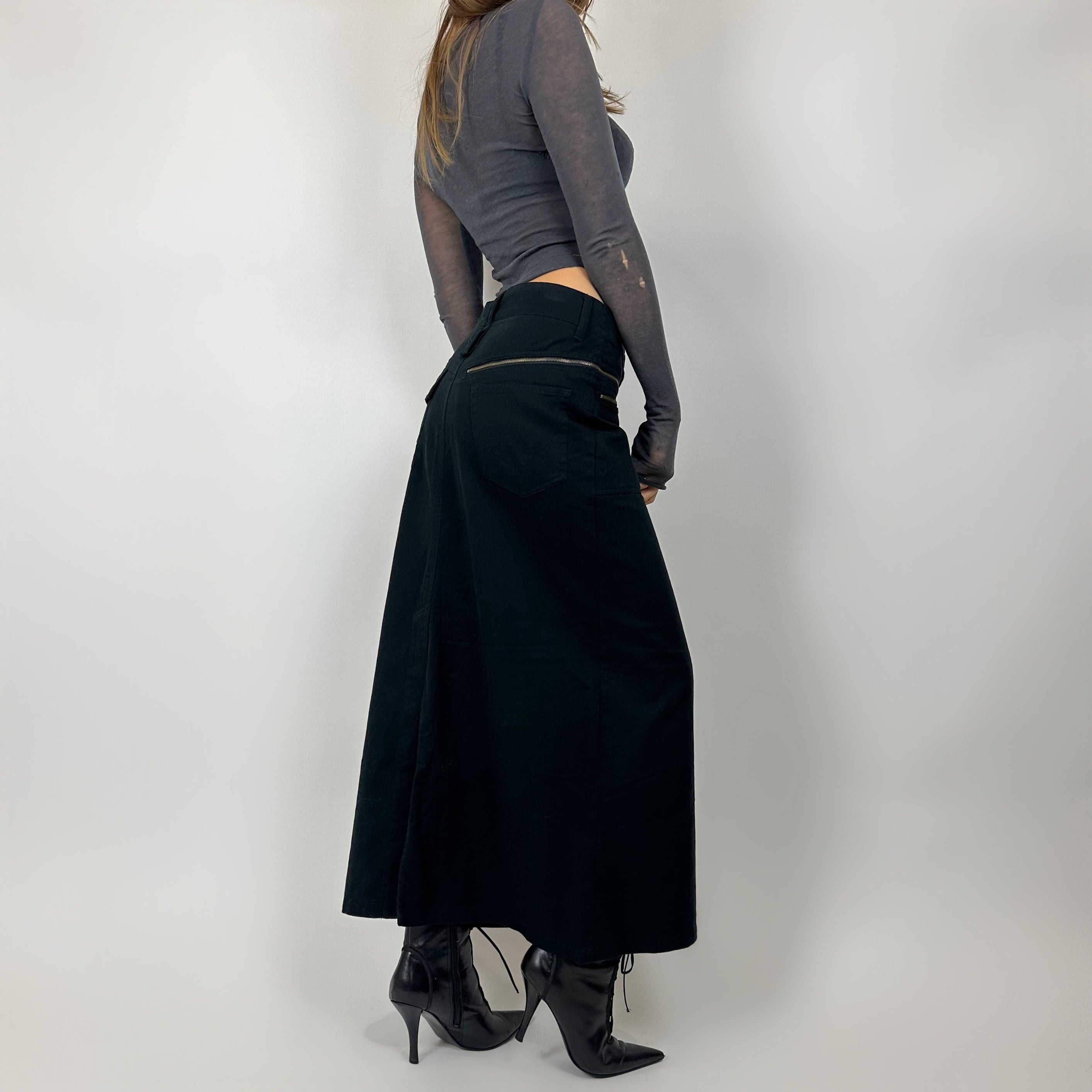 Vintage 90's Black Denim Maxi Skirt (s/m)