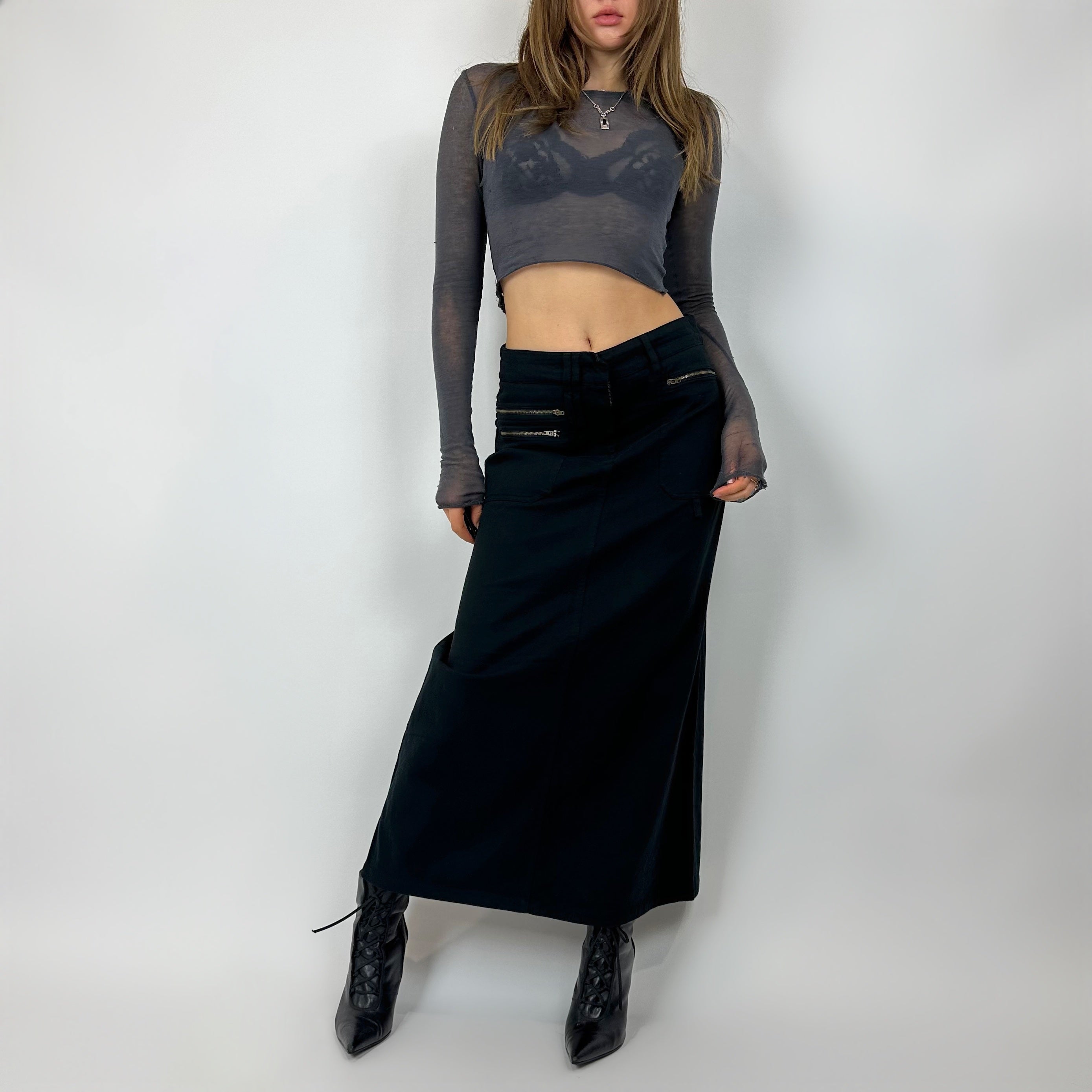 Vintage 90's Black Denim Maxi Skirt (s/m)
