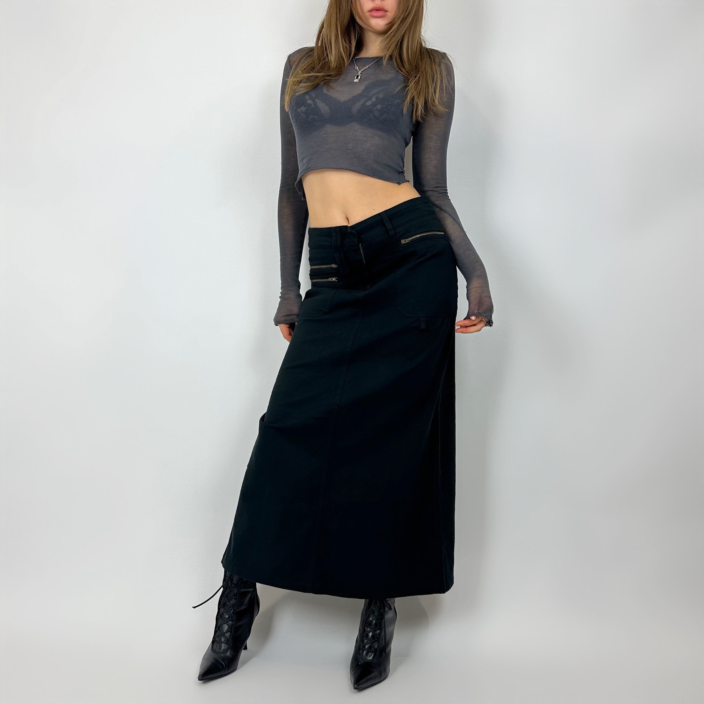 Vintage 90's Black Denim Maxi Skirt (s/m)