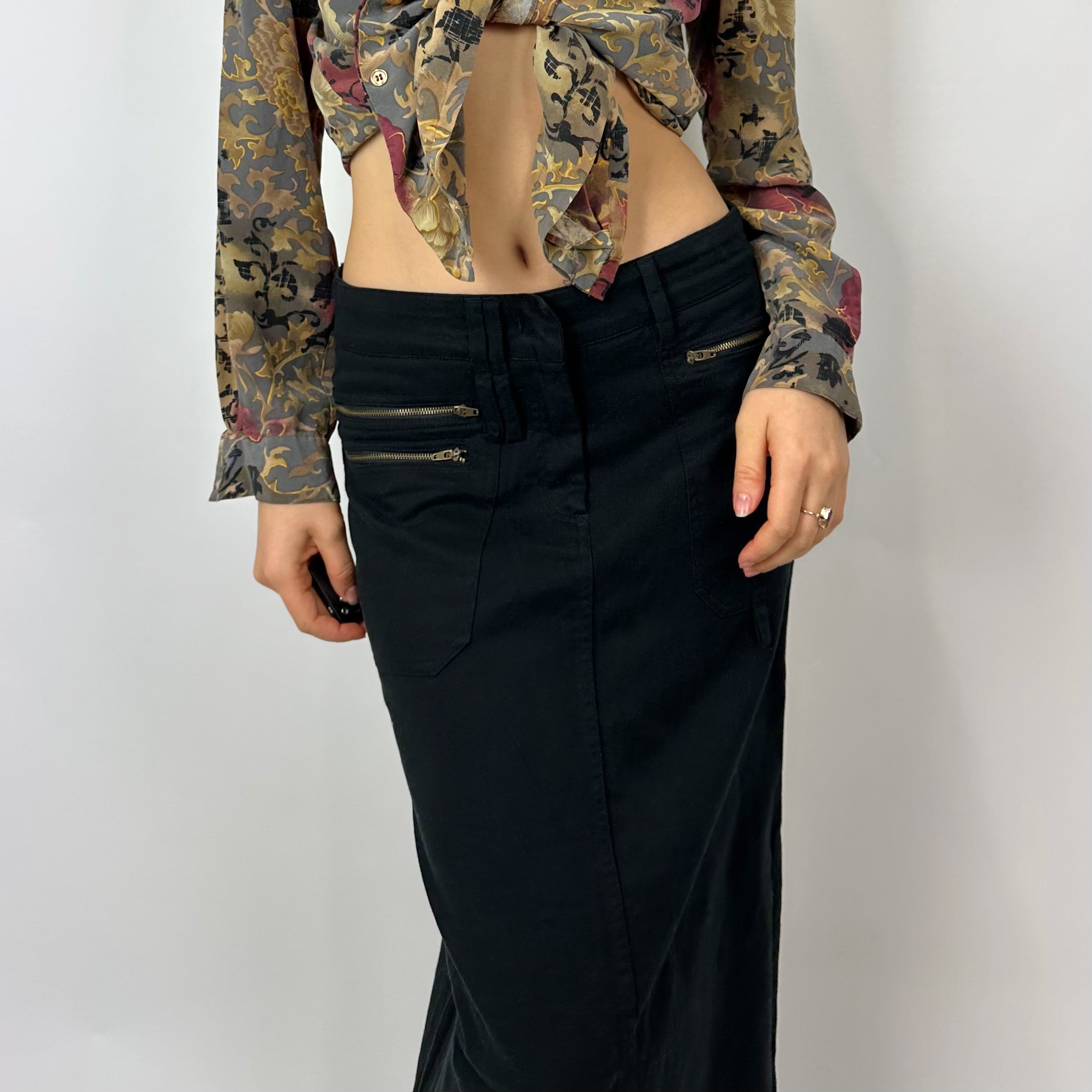 Vintage 90's Black Denim Maxi Skirt (s/m)