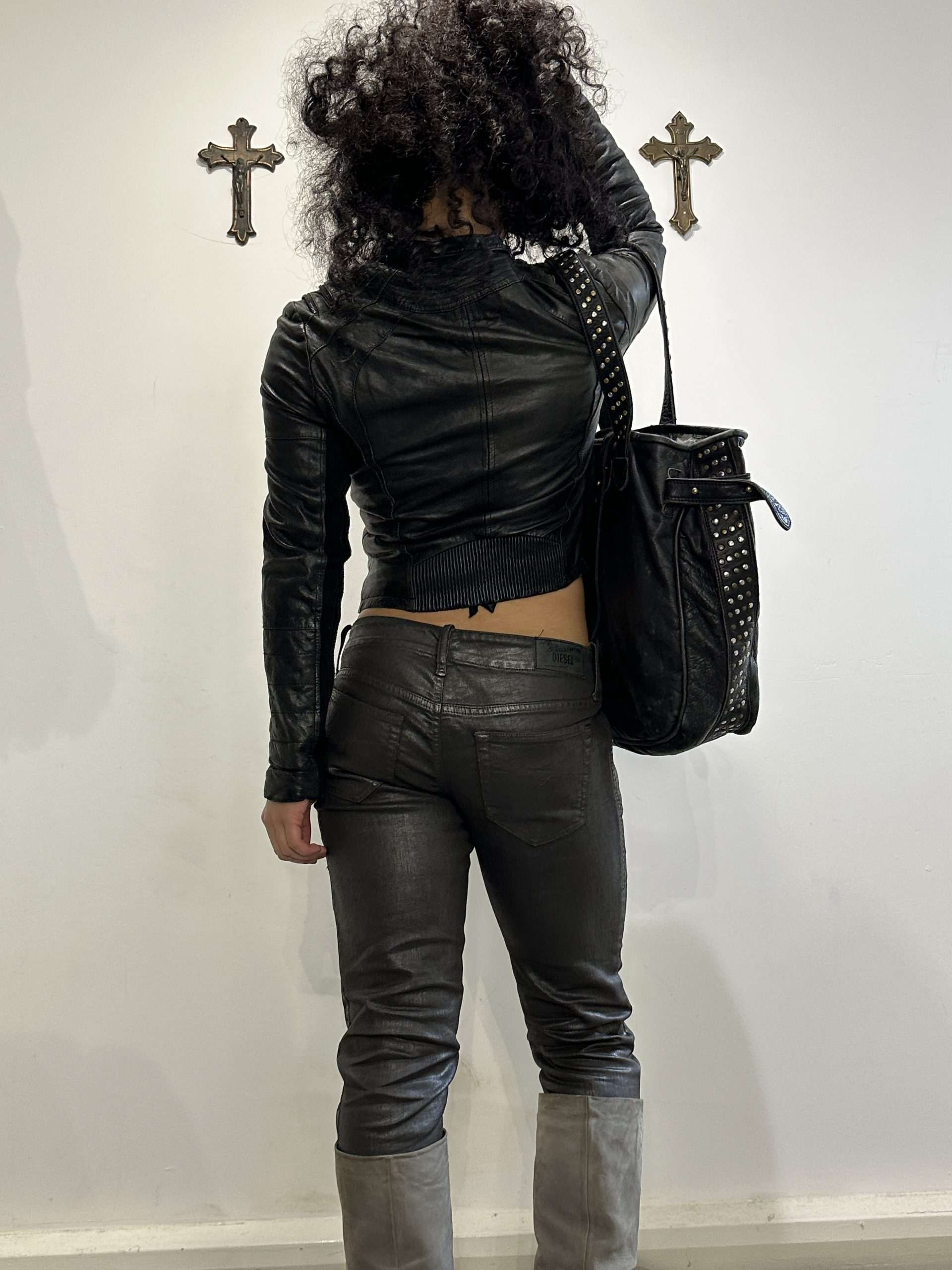 Vintage Zipper Moto Fitted Biker Jacket (XS/S)