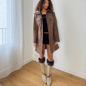 Vintage Brown Leather Button Front Coat (S)