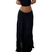 Vintage Black Lace Patchwork Maxi Skirt (S/M)