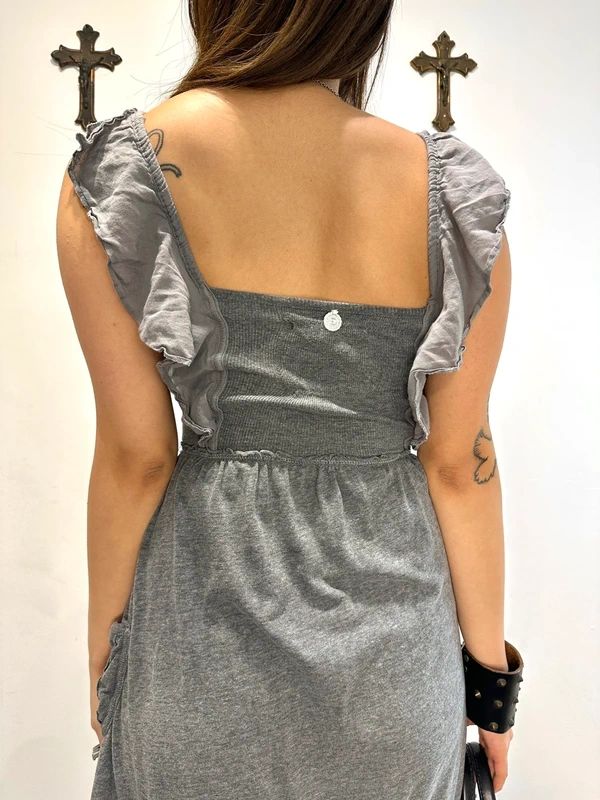 Vintage Superdry 2010s Coquette Jersey Lace Ruffle Mini Dress (XS)