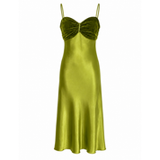 Chartreuse Satin & Velvet Maxi Dress (XS)