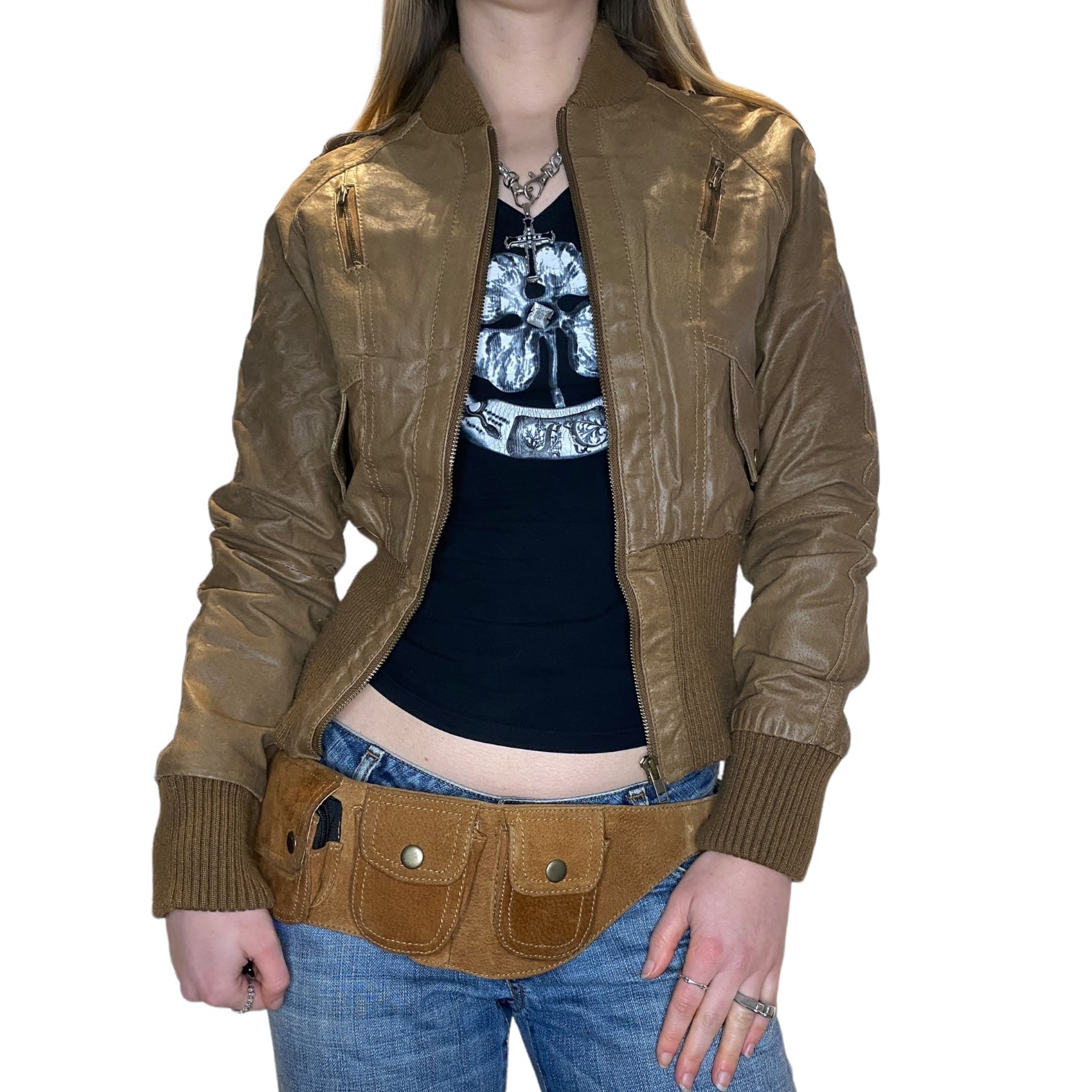 Vintage Leather Aviator Bomber Jacket (S)