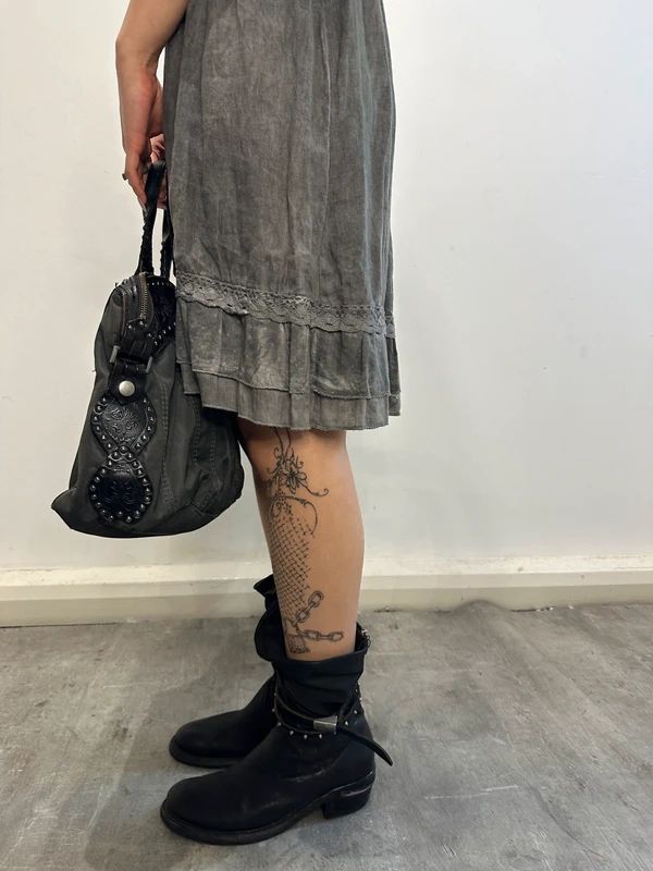 Vintage Italian Grunge Linen Milkmaid Midi Dress (S)