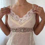 Vintage Ivory Silk Lace Beaded Cami (S/M)