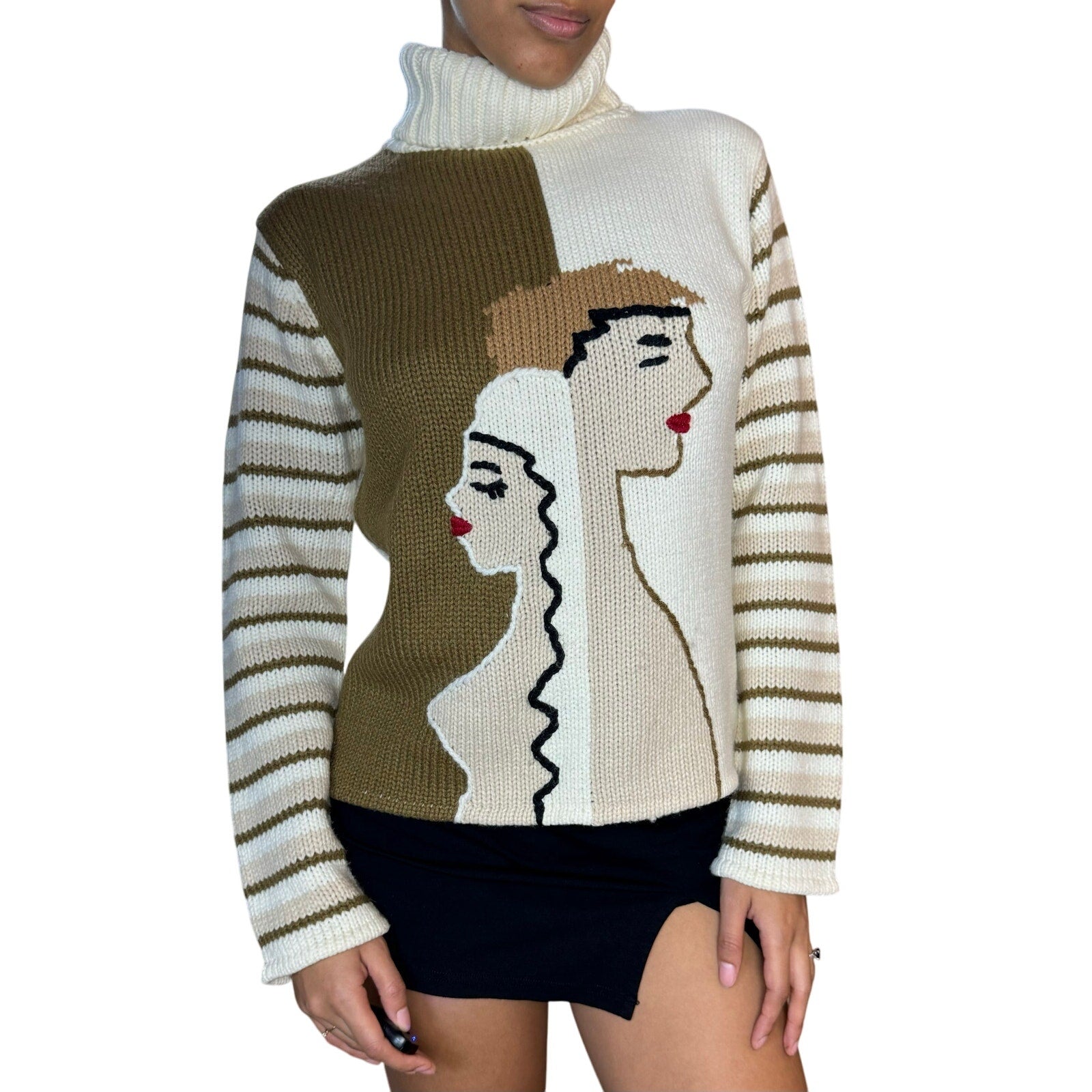 Italian Embroidered Knit with Faces (S/M)