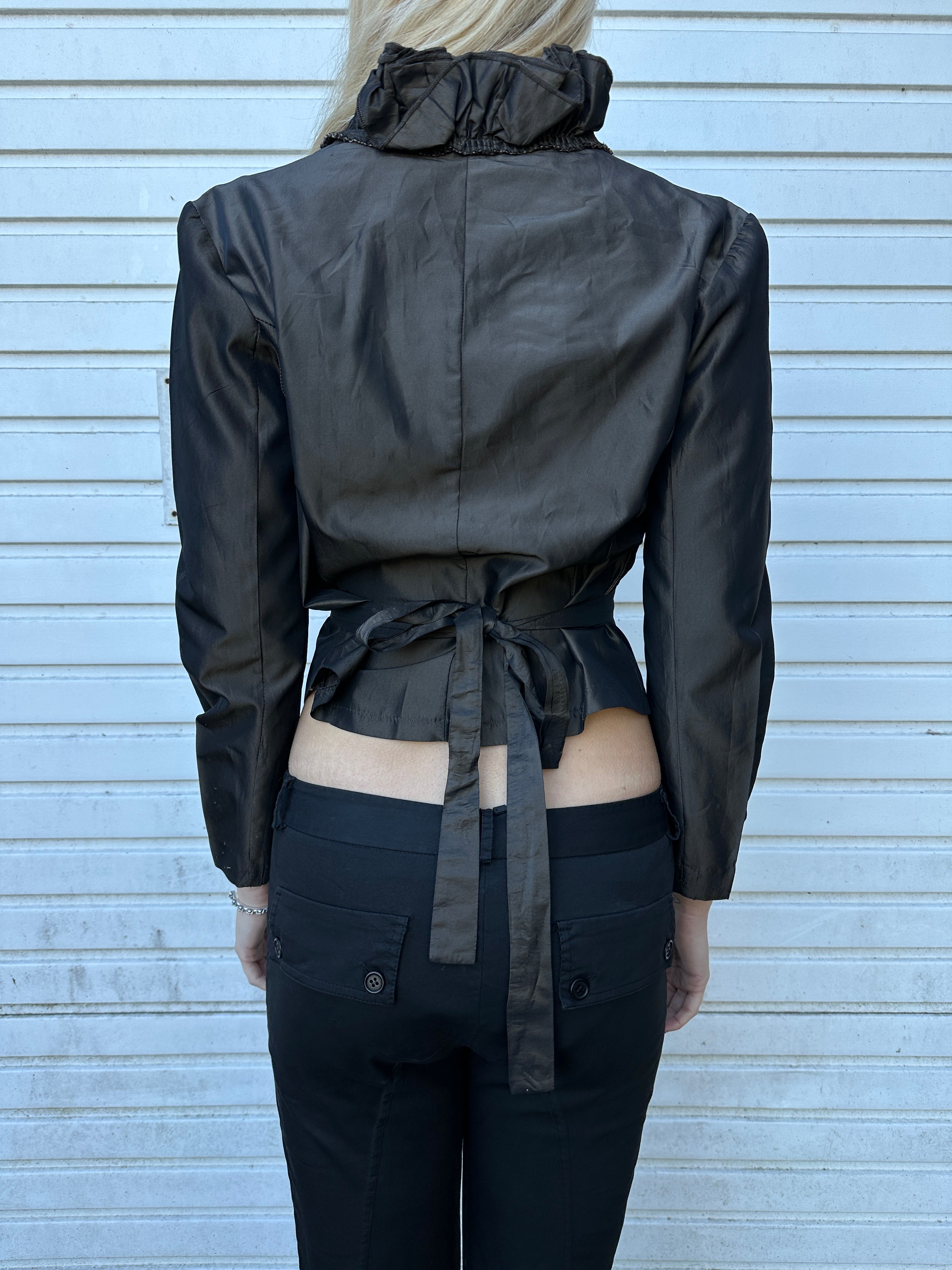 Vintage European Ruffle Romantic Gothic Wrap Top (M)