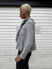 Vintage Grey Jersey Ruffle Button Longsleeve Top (M)