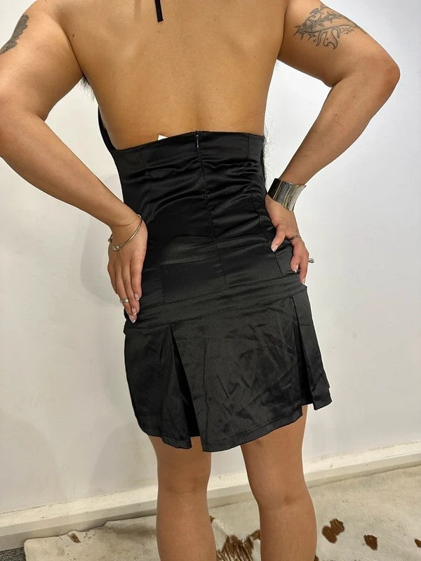 Vintage Italian 2000s Black Pleated Mini Dress (S)