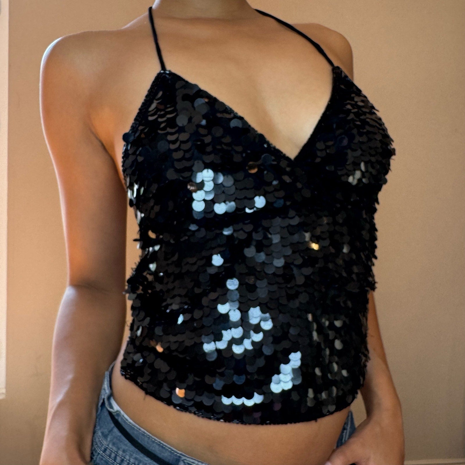 Italian Vintage black sequin top (S/M)