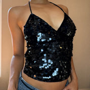 Italian Vintage black sequin top (S/M)