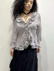 Vintage Sheer Ruffle Button Blouse (M/L)