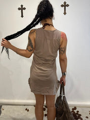 Vintage Brown Sleeveless Button up Mini Dress (S)