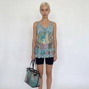 Vintage Blue Patchwork Mesh Top (S)