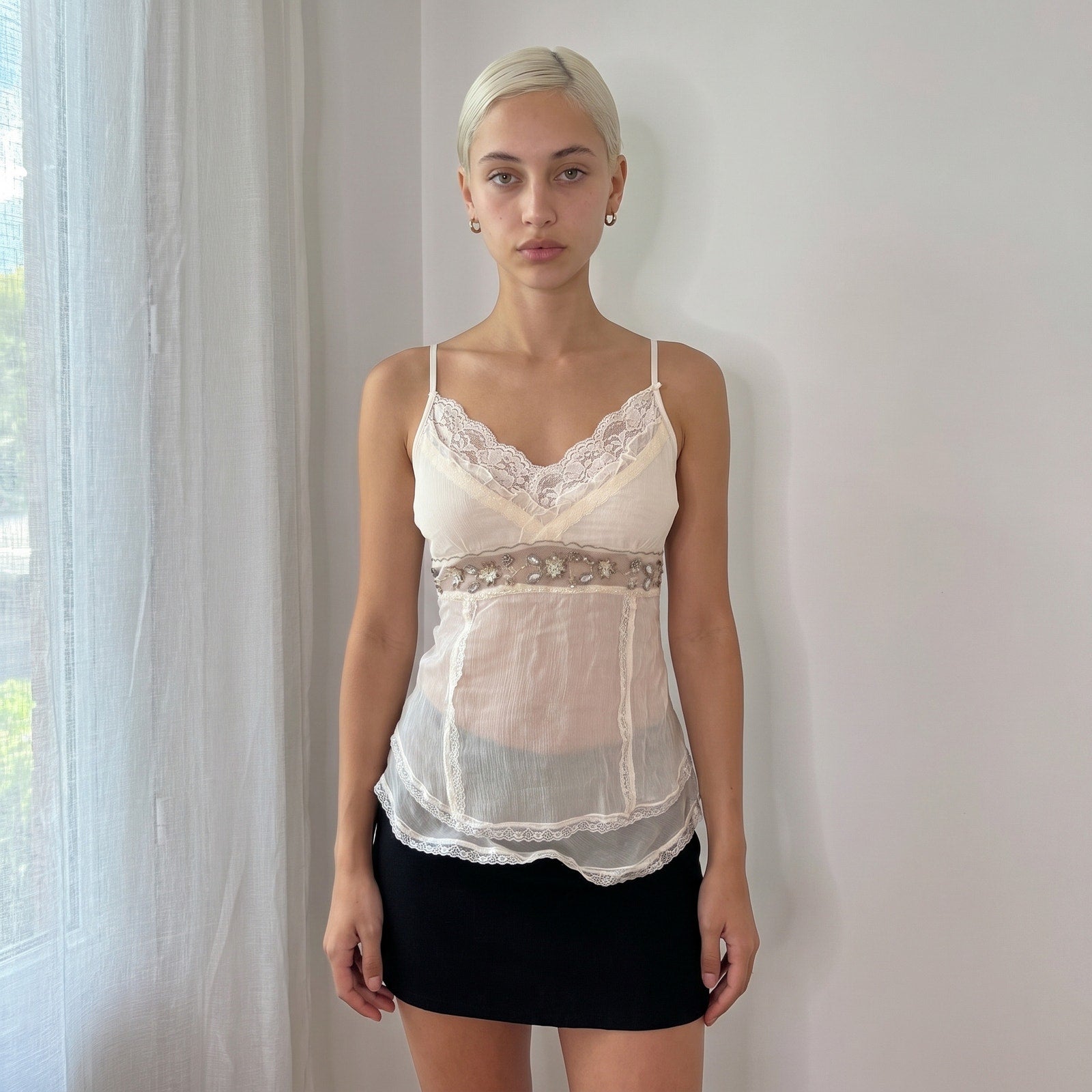 Vintage Ivory Silk Lace Beaded Cami (S/M)