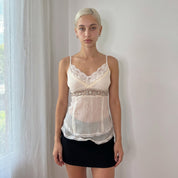 Vintage Ivory Silk Lace Beaded Cami (S/M)