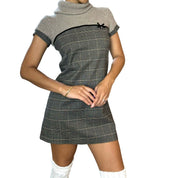 Italian Vintage plaid mini dress with knit turtleneck (XS/S)