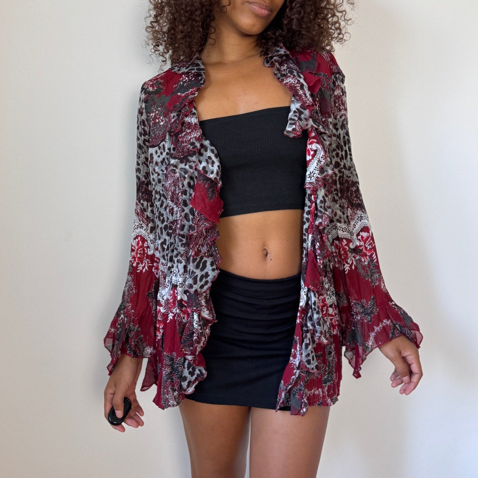 Vintage Italian Ruffle Mesh Cardigan (M)