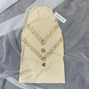 Vintage 90s cream knit high mock neck sleeveless top with gold sequins (S)