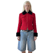 Vintage Italian Red Wool Jacket with Faux Fur Trim (S)