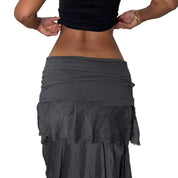 Italian vintage charcoal grey tiered maxi skirt with silk mesh ruffles