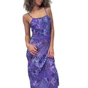 00s euro purple mesh floral print asymmetric maxi dress (S)