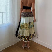 Vintage French Patchwork Tiered Maxi Skirt (S) ⠀