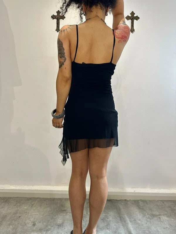 Vintage Black Ruffle Mesh Mini Dress (XS/S)