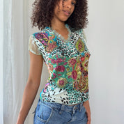 Vintage Floral & Cheetah Print Top (S)