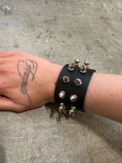 Black Leather Spike Studded Wrap Adjustable Bracelet (adjustable)