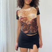 Vintage Italian Cheetah Print Mesh Top (S/M)