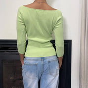 90s green double zip front ribbed sweater (XS/S)