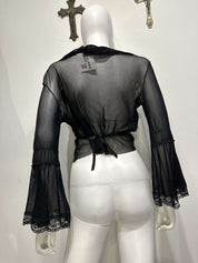 Vintage Gothic Flared Sleeve Italian Lace Mesh Wrap Top (one size)