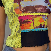 Vintage Y2K Mesh Patchwork Tee (S)