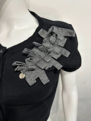 Vintage Kitsch Bow Cropped Cardigan (S)
