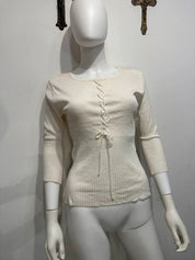 Vintage Lace Up Coquette Lace Up 3/4 Length Light Knit Longsleeve (S/M)