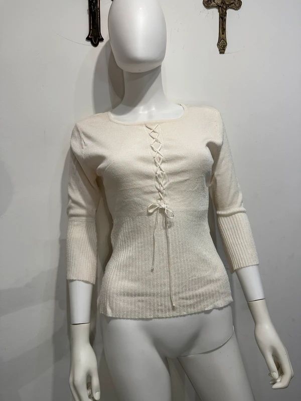 Vintage Lace Up Coquette Lace Up 3/4 Length Light Knit Longsleeve (S/M)